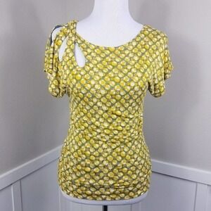 Anthropologie Meadow Rue Top XS Short Sleeve Polka Dot Cut Out Shirt Pullover